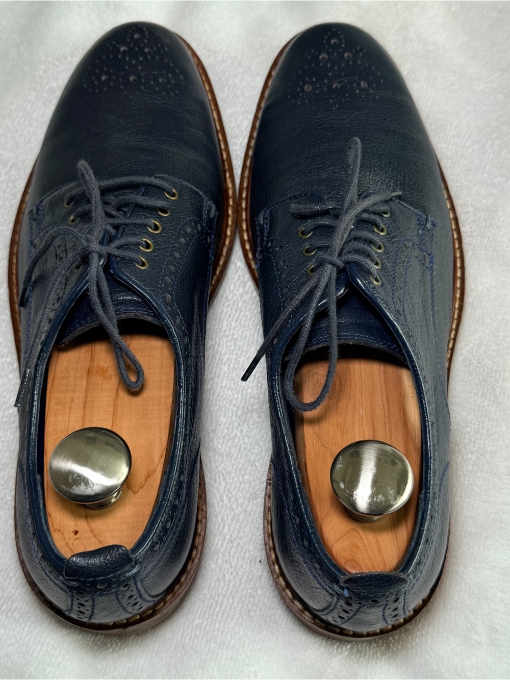Cole Haan Navy Blue Leather Wingtip Oxfords - Picture 2 of 7